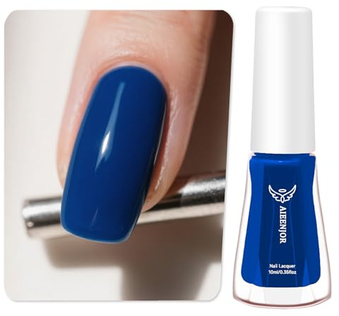 Aieenjor Nagellack Blau, 10ml Glänzend Schnelltrocknender Langanhaltender, Dunkelblau Nagellack für DIY Nail Art Maniküre