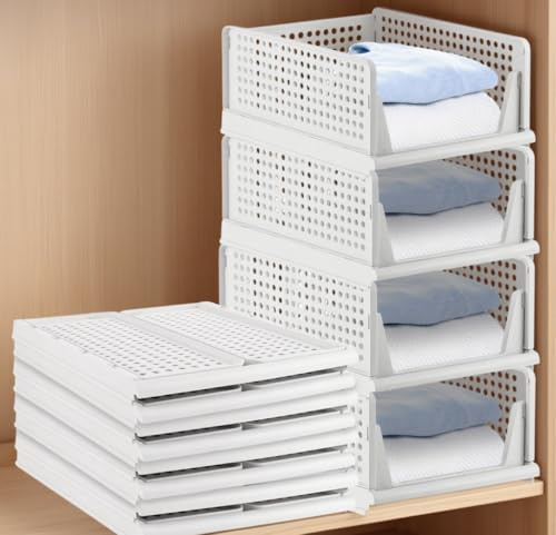 DAJAVE 4 organizer per armadio, cassetti, impilabile, in plastica, colore bianco, 32,3 x 43 x 18 cm