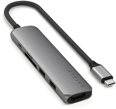 SATECHI USB-C Hub Slim Plus 6-in-1, Space Grau | PD 100 W, HDMI 4K@60 Hz, 2 × USB-A und microSD-/SD-Kartenleser