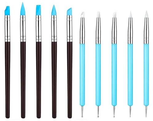 10 Stück Fondant Modellierwerkzeug,Modelierwerkzeugset,Silikon Stift Gummipinsel,Ton Werkzeug Set,Modelier Bastel Clay Werkzeuge Sculpting Tools,Dotting,Malerei Pinsel für Keramik Skulptur,Nagelkunst