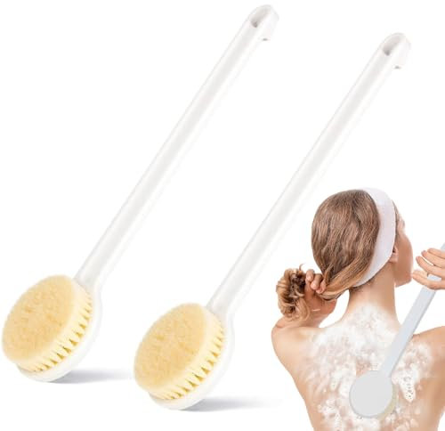 2Pcs Back Shower Brush Long Handle 35CM, Soft Exfoliating Back Scrubber Use in Shower,Anti-Slip Long Handle Back Scrubber Suitable for Men and Women