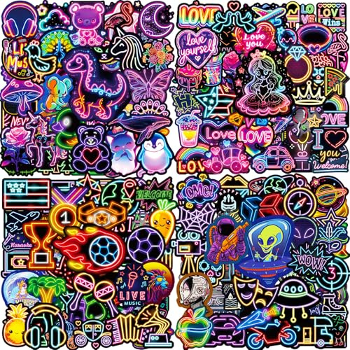 Autocollant 200 Pièces Stickers Neon Cool, Professeur‌ Ecole Recompense Autocollant pour Classe, Impermeable Vinyle Stickers pour Scrapbooking Journaling Ordinateur Portable Skateboard Bouteille etc