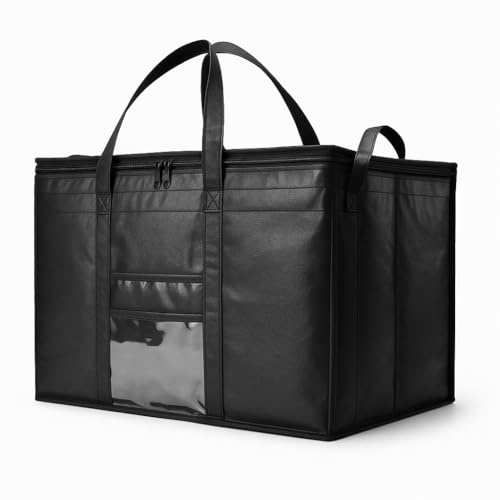 Chabrias Insulated Food Delivery Bag – 79L Large Reusable Cooler Tote for Groceries, Catering, Frozen & Hot Food – Collapsible Cool Bag with Zipper, 23x15x14, Large Cool Box, Uber Eats Coolbag