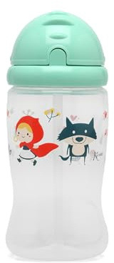 Kiokids | Bottiglia per bambini con cannuccia | Cannuccia in silicone morbido | Coperchio scorrevole igienico | Materiali sicuri e durevoli | Capacità ideale per i bambini | Facile pulizia | Verde