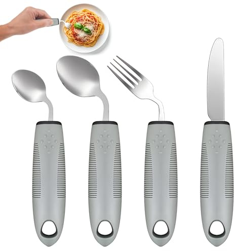 Parkinson Besteck,4 Stück Besteck Fuer Parkinson Mit Loeffel Messer Gabel,Adaptives Besteck Set,Adaptives Besteckset,Adaptives Besteck Für Parkinson Für Rheuma Behinderten Menschen, Linkshaender
