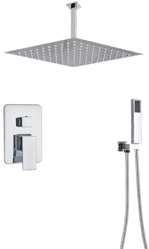 Duschsets für Bad polierte Chrom 16 Zoll großer Regen Dusche Wasserhahn Eingriff versteckte Badeschuhe Set mit Handshower Messing Spout Wand Decke 10 Zoll a