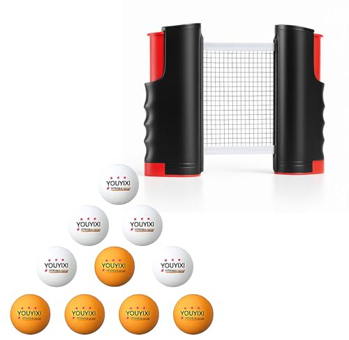 11-teiliges Tischtennisnetz, Tischtennis Netz für Jeden Tisch, 190 cm Länge, Inklusive 10 Bällen, Ideal für Indoor und Outdoor, Familienaktivitäten und Bürospiele