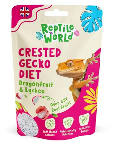 Reptile World Crested Gecko Diet - Dragonfruit & Lychee 60g | Complete Food for Geckos, All Natural, Over 65% Real Fruit, Made in the UK
