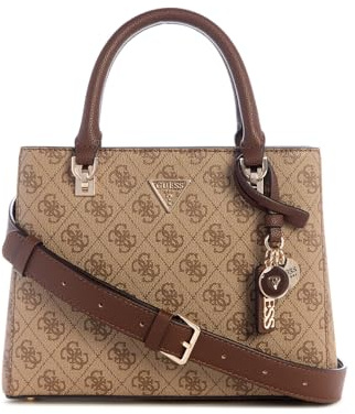 GUESS Handtasche Umhängetasche Noelle II Multi Compartment Satchel Latte Logo/Brown hellbraun