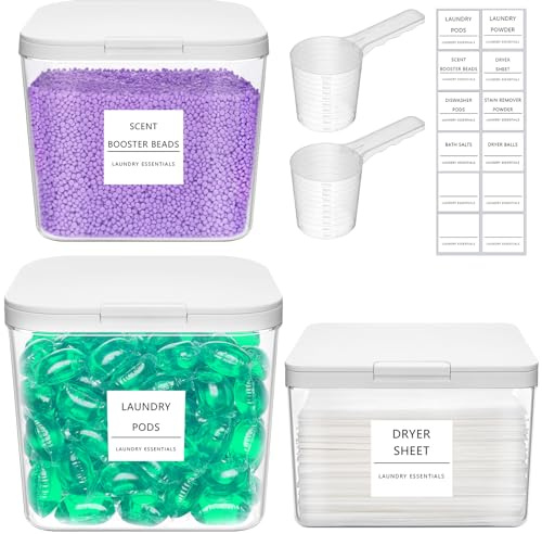 Lifewit Laundry Pods Container with Pop-up Lid, Laundry Room Organization, Dryer Sheet Holder for Washing Powder Scent Booster Beads, 2700 +4500+1800ml/0.5+0.72+1.2gal,3 Pcs