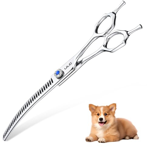 ULG 7.5 Curved Professional Dog Grooming Shears 30-Tooth Precision Thinning (55-60%) Japanese 440C Stainless Steel Adjustable Tension & Right Hand