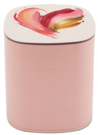 Jubonexis Abstract Paintbrush A Heart Shape Pastel Pink Jewelry Boxes for Women, Earring Holder Organizer Rotating Jewelry Organizer for Necklaces Bracelets Ring
