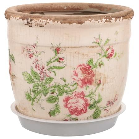 Kisangel Maceta Pequeña de Cerámica Vintage Estampado de Rosas en Color Rosa Orificio de Drenaje para Suculentas y Plantas de Exterior Adecuado para Jardinería Decoración de Interior y