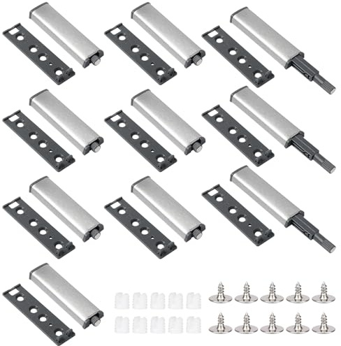 10Pcs Cierre Magnético Push to Open, Sistema de Apertura sin Tiradores para Puertas de Armario y Cajones, Imanes Puertas Armario, Pestillo de Presión con Imán para Muebles, Roperos y Librerías (Plata)