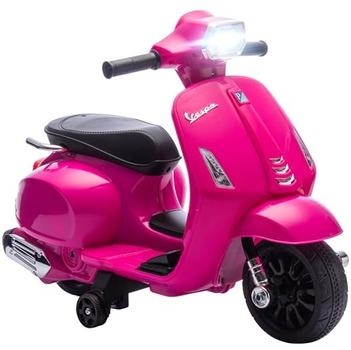 AIYAPLAY Elektro Motorrad Kinder Vespa 6V Elektromotorrad mit Stützrädern, Scheinwerfer, Kindermotorrad mit Hupe 2,5 km/h Motorrad für Kinder von 2-4 Jahren, Rosa