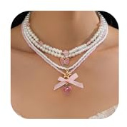 Erdbeer-Halskette Emily Erdbeer-Kostümschmuck Mehrlagige Perlenkette Rosa Schleife-Halsketten für Frauen Beste Weihnachtsstrumpf-Geschenke
