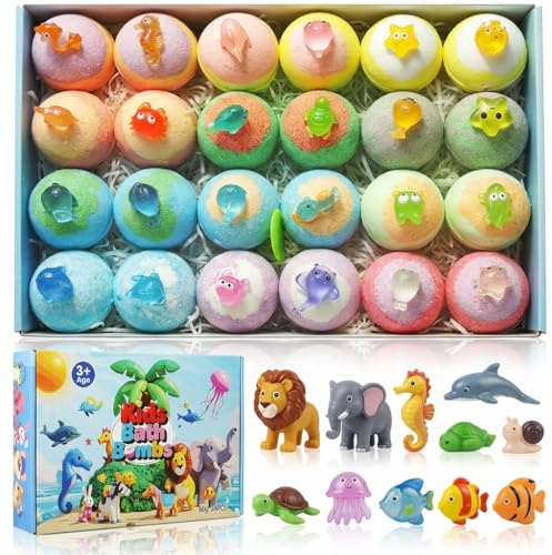 Bath Bombs for Kids, 24 Pcs Badekugeln Kinder Mit üBerraschung, Bath Bomb Set for Bath Time Fun Birthday Gifts and Holiday Gift Giving (24 pcs)