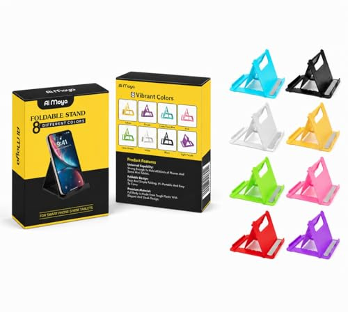 Ai Moya 8-pack hopfällbart telefonstativ för skrivbord, bärbar justerbar mobiltelefonhållare, universellt mobilstativ kompatibelt med iPhone, iPad, Kindle och Android, flerfärgat set