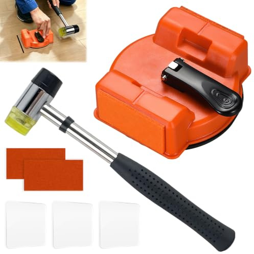 GAESHOW Herramienta de ReparacióN de Suelo, con Martillo de Goma y Almohadillas, Herramienta de SuccióN para Suelo, Herramientas de FijacióN, Ventosa para Suelos Laminado, Azulejos, Cristal, Parquet