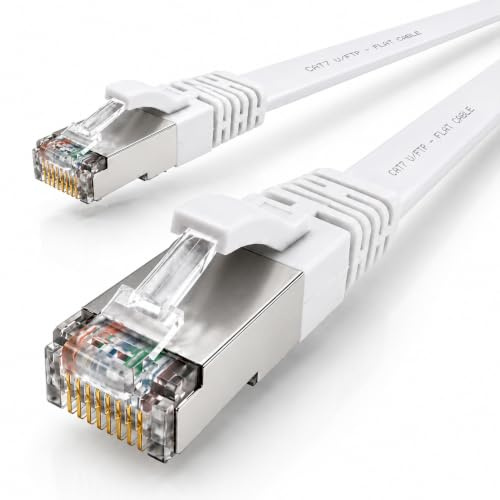 1x CAT7 Lan-Kabel flach 7,5m U/FTP 10 Gbit/s RJ45 Stecker Cat6a Weiß | Flaches U/FTP-Patchkabel bis 10 Gbit/s, kompatibel mit Cat6a/Cat6/Cat5e/Cat5, für Router, Modem, Switch, PC, TV und NAS