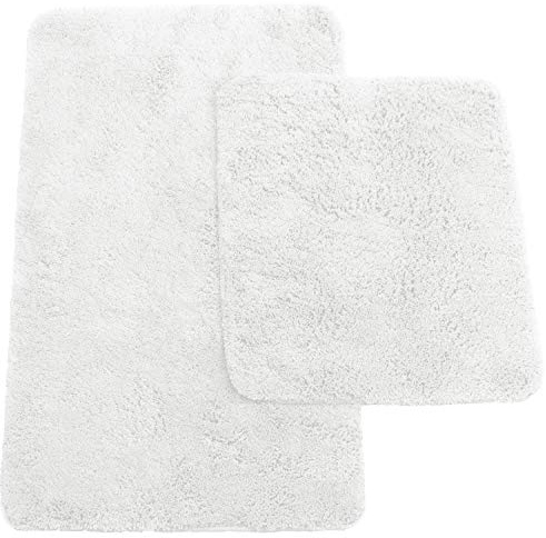 Brandsseller Badematten 2er-Set Bestehend aus Badvorleger ca. 50/80cm und WC-Vorleger ca. 45/50cm - Hochflor Polyester mit Rutschhemmender Latex-Rückseite Weiß