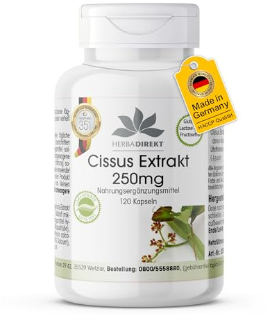 Cissus Kapseln - Cissus Quadrangularis Extrakt 250mg - 20% Ketosterone - 120 Kapseln | HERBADIREKT by Warnke Vitalstoffe - Deutsche Apothekenqualität
