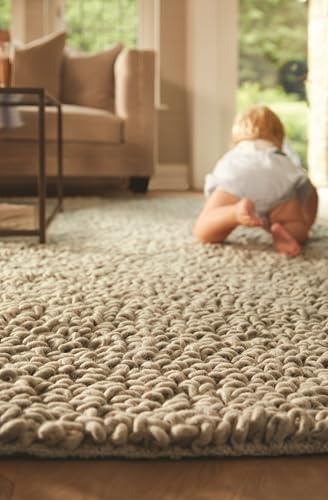 Lord of Rugs Hand Woven Wool Rug for Living Room, Dining Bedroom Quality Orso Soft Cosy Chunky Knit Textured Thick Pile Rug Oyster Beige 120 x 170 cm (4'x5'6)