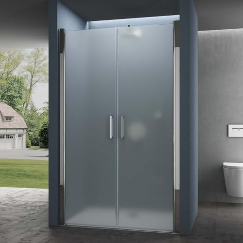 doporro Nischentür Duschtür 120x195cm Duschkabine 6mm ESG-Sicherheitsglas | Satiniertes Glas mit Nano-Beschichtung | Doppeldrehtür mit Hebe- und Senkmechanismus | Aluminiumrahmen in Chrom | Teramo24VS