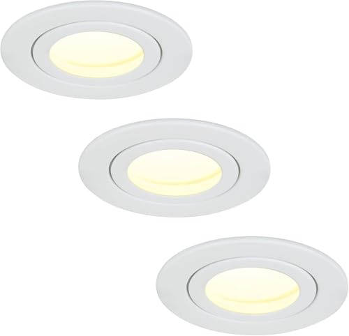 HCFEI 3er Set LED Einbaustrahler rund flach 5W dimmbar Neutralweiß 4000K 230V IP44 – geeignet für Bad, Küche, Sauna, Außenbereich – Ø60-70mm Bohrloch(Weiß - Neutralweiß)