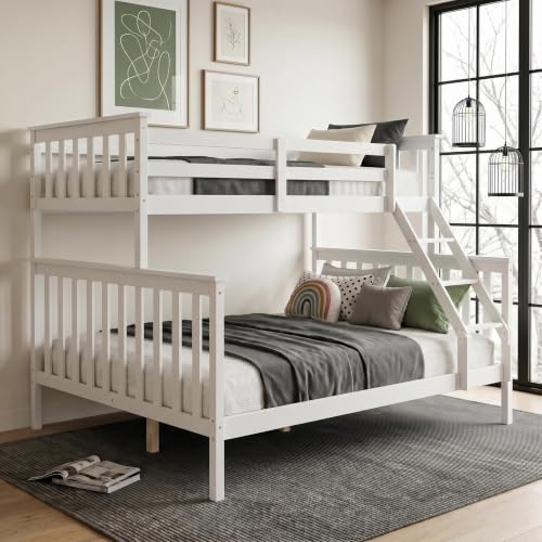 Panana Triple Sleeper Bunk Beds, Solid Wooden Bed Frame for Family, Dorm room (White)