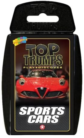 Top Trumps Sports Cars Classics Kartenspiel, entdecken Sie interessante Fakten in diesem pädagogischen Spiel, einschließlich der Höchstgeschwindigkeit des Pagani Huayra, für 2 Spieler und mehr als 6