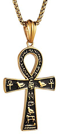 HZMAN Grand pendentif croix Ankh en acier inoxydable Symbole hiéroglyphique égyptien antique 55 + 5,1 cm Chaîne, Métal, Non