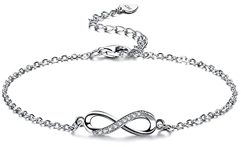 Bo&Pao Damen Armband Infinity Silber 925, Unendlich Armkettchen Frauen mit Unendlichkeitszeichen, 21 cm, verstellbar