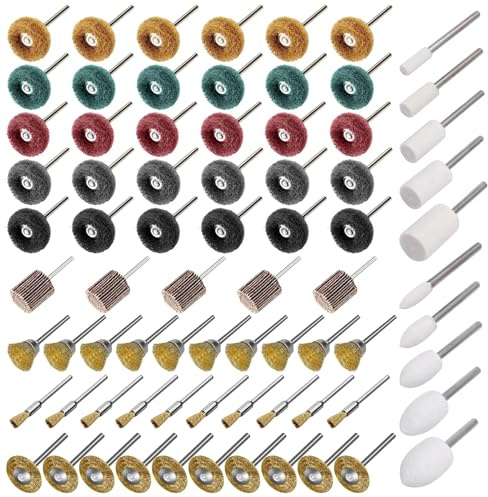 EEEKit 75PCS Wire Wheel Brush Set for Rust Removal: Wool Felt Polishing Kit | Compatible with 1/8 inch (3mm) Shank Dremel Rotary Tool - Includes Abrasive Wheels & Flap Wheels