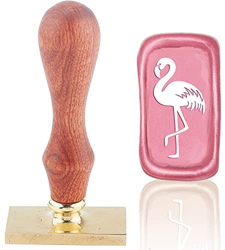 craspire Wachssiegelstempel Flamingo Vintage Siegellackstempel Rechteck Abnehmbarer Messingkopf Siegelstempel Mit Holzgriff Für Einladungskarten Geschenkflaschendekor