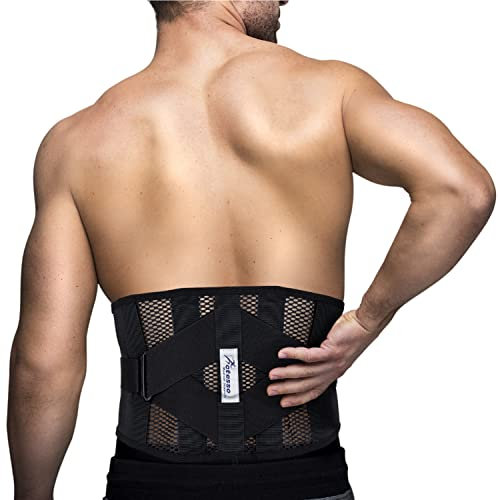 Actesso Verstärkte Rückenstütze für den unteren Rücken haltungskorrektur, geradehalter für Rückenschmerzen, Männer und Frauen (XL, Black)