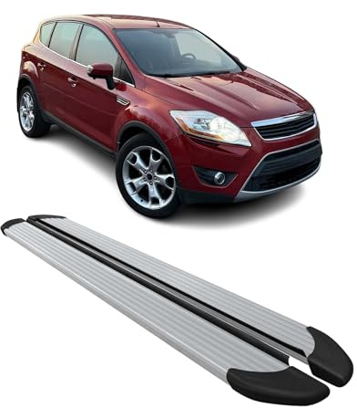 OMAC Seitenschweller Trittbretter Schweller kompatibel mit Ford Kuga 2008-2012 Aluminium Silber