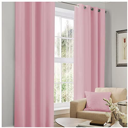 GC GAVENO CAVAILIA Luxury Eyelet Curtains Wih Matching Tie Backs, Fully Polyester Lined Pair of Window Curtain, Blush Pink, 66X72 Inch