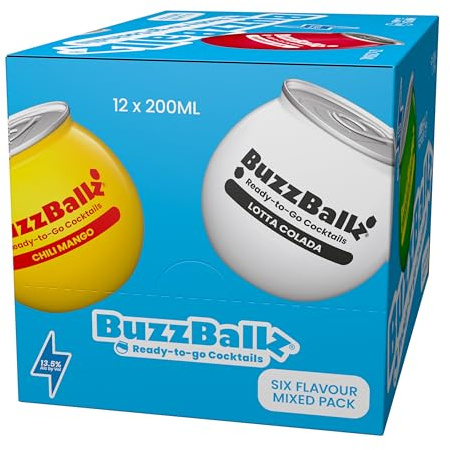 BuzzBallz Cocktails – Mixed Case (13.5% ABV) | Pre-Mixed Cocktails (12 x 200ml) | Ready To Drink – 2 each of Tequila ‘Rita, Strawberry ‘Rita, Chili Mango, Lotta Colada, Choc Tease & Espresso Martini