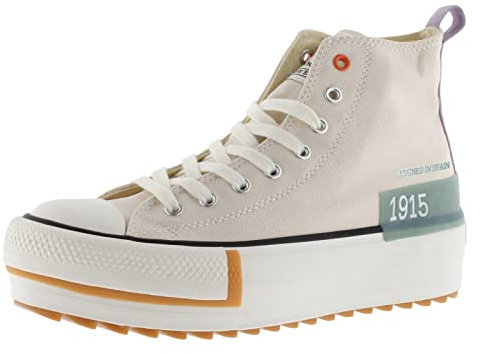 victoria Plataforma Botin Tribu Doble Lona & Suela Dentada & Piezas Retro Color 1061128-WOMEN para Mujer Crudo 38