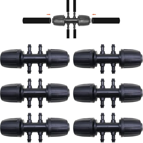 Accesorios de goteo, CTRICALVER 6 piezas Conectores de 6 vías Conectores de riego por goteo, Conector de púas para Sistema de riego de Manguera PE Garden