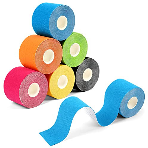 ACWOO Kinesiotapes, 6 Rollen Kinesiologie Tape, 5mx5 cm Profi Physiotape, Wasserfestes Sport Tapes 5m, Hautfreundlich Therapie-Tape Elastisches Kinesio Tapes für Sport Alltag (Bunt)