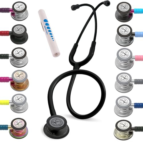3M Littmann Classic III Stethoskop mit Gratis Gravur und Penlight (Schwarz/Champagne Edition)