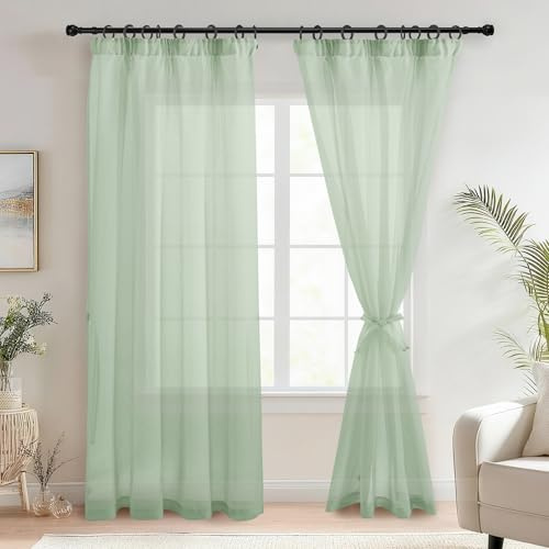 DWCN Gardinen mit Kräuselband Transparent Wohnzimmer Schwarz H225 x B140cm | 2er Set, Voile Gardine mit Raffhalter, Leinenoptik，für Schinensystem, für Schlafzimmer Kinderzimmer