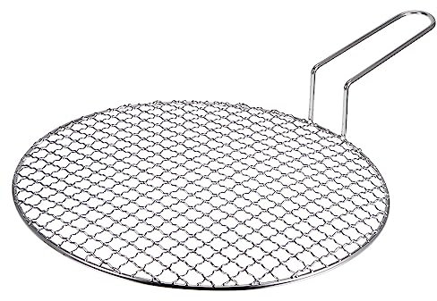 sourcing map INOX Acier Gril, 11-Pouce Ronde Barbecue Filet BBQ Gril Poêle BBQ Maille Extérieur Gril Antiadhésif Cuisson Fil Maille Étagère avec Poignée pour Charbon BBQ Steak