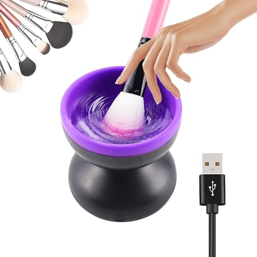 Lflwacy Nettoyeur de pinceaux de maquillage électrique, machine de nettoyage de brosse en silicone pour brosse cosmétique portable automatique USB, outils de nettoyage de pinceaux pour toutes les