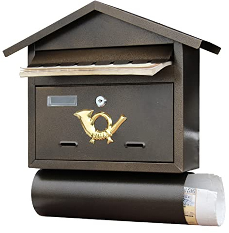 Briefkasten für die Wandmontage, Briefkästen außen Wandmontierter Briefkasten in Braun, nordischer schicker Postkasten mit Zeitungsrolle und Sichtfenster, abschließbarer Postmanager for den Home Offic