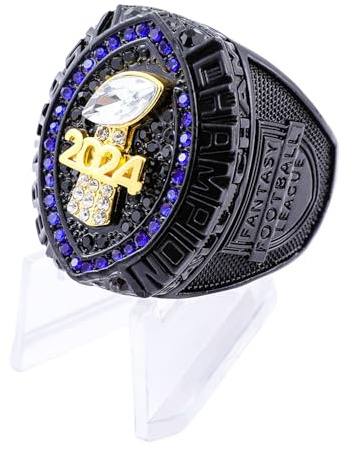 guancrown 2024 Fantasy Football Championship Trophy Ring Award Preis Sportsieger FFL Champion Ring, 38, Zink, Schwarzer Diamant