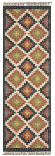 CASAVANI Läufer – 15,2 x 30,5 cm, wendbarer Kelim-Teppich, Braun / Schwarz, Wolle und Jute, handgewebt, für drinnen und draußen, Flachgewebe, für Zuhause und Foyer, Flur und Treppenläufer