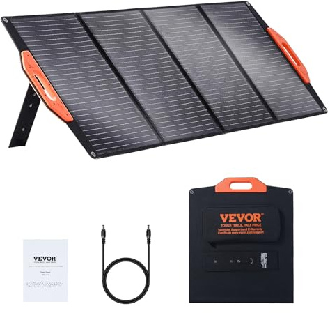 VEVOR Panel Solar Monocristalino Portátil Cargador Solar Plegable 120 W ETFE Panel Solar de Eficiencia del 23% con Tipo C, CC 18 V, Puerto USB QC3.0, IP67 a Prueba de Agua para el Hogar, Fuera de Red